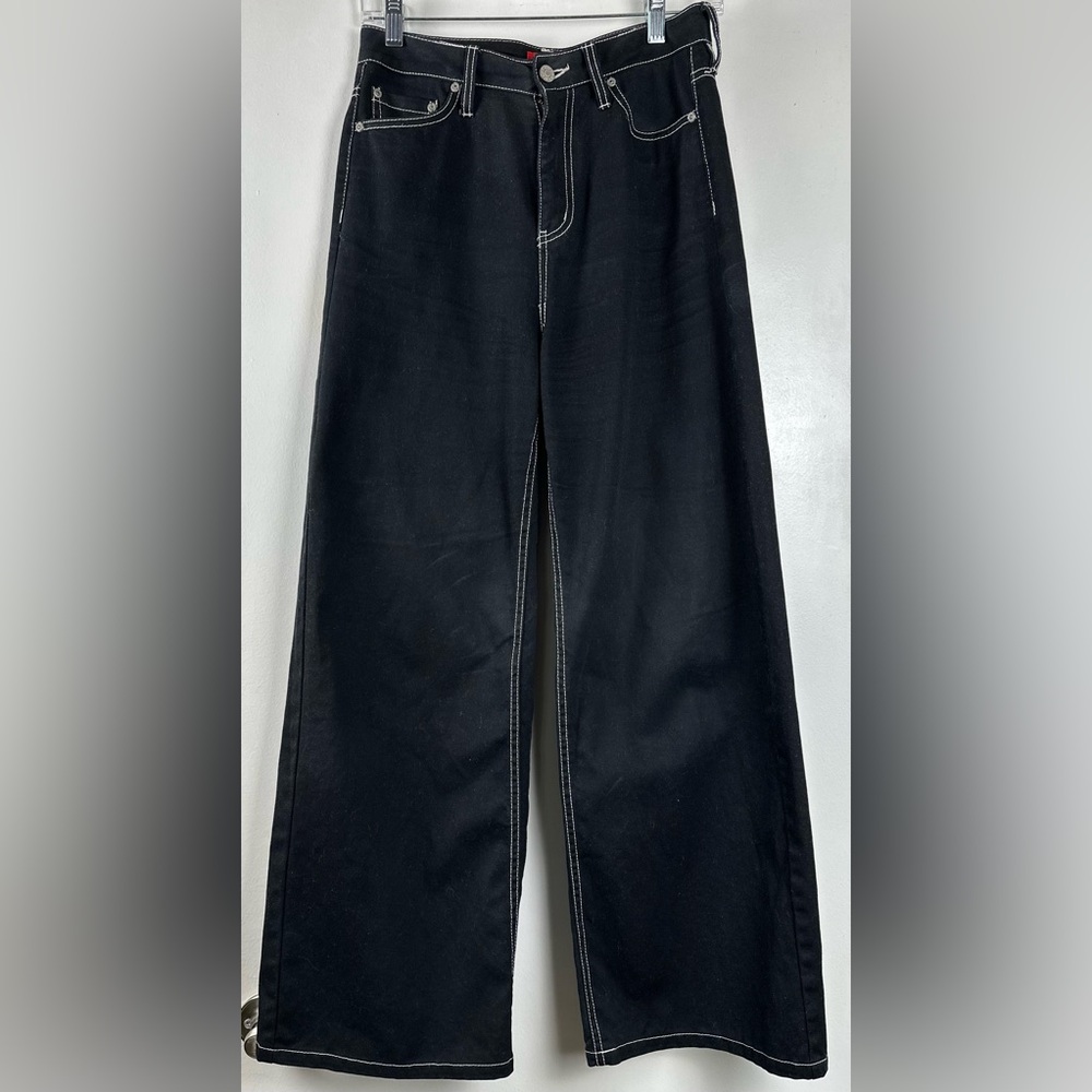 Dickies Women’s High Rise Wide Leg Jeans Black Size 1/25 Contrast Stitch Y2K